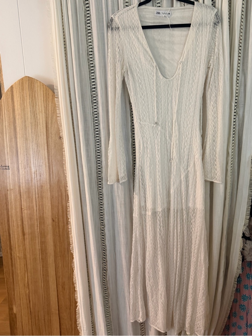 Zara Ivory Lace Long Sleeve Maxi Dress